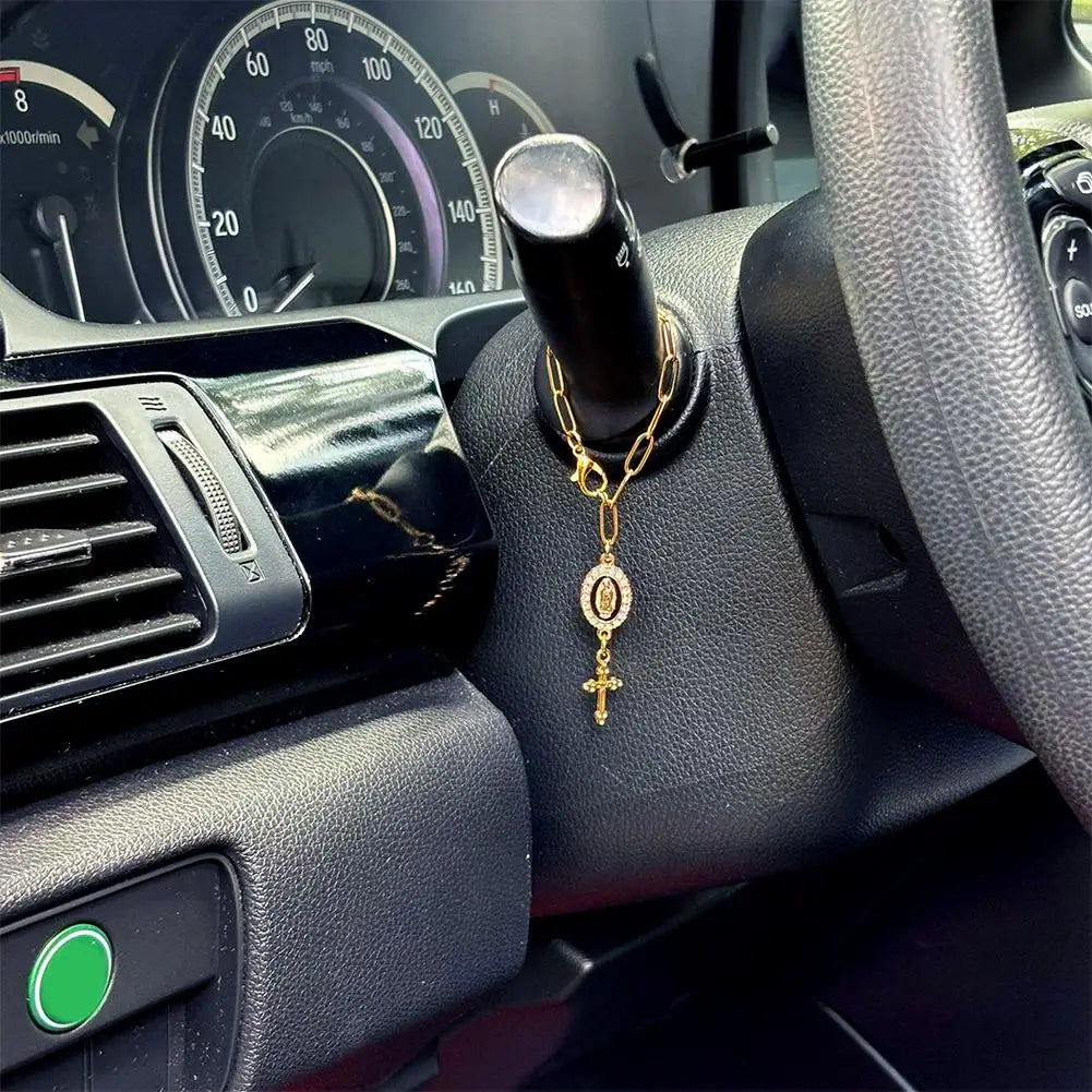 Cross & Virgin of Guadalupe Car Rosary Steering Wheel Chain Car Rosary Ornament Richie's