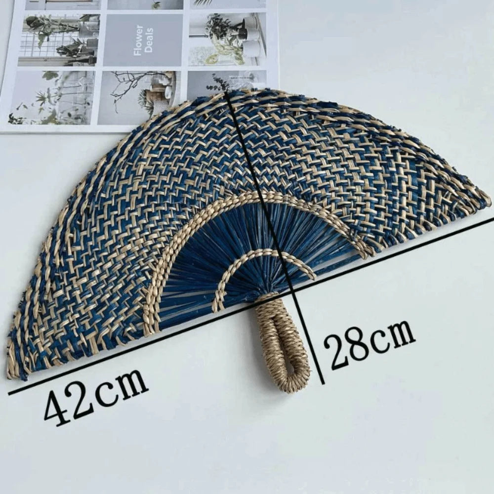 Handmade Natural Seaweed Straw Fan – Boho Semicircular Woven Fan Woven Decorative Fan Richie's E