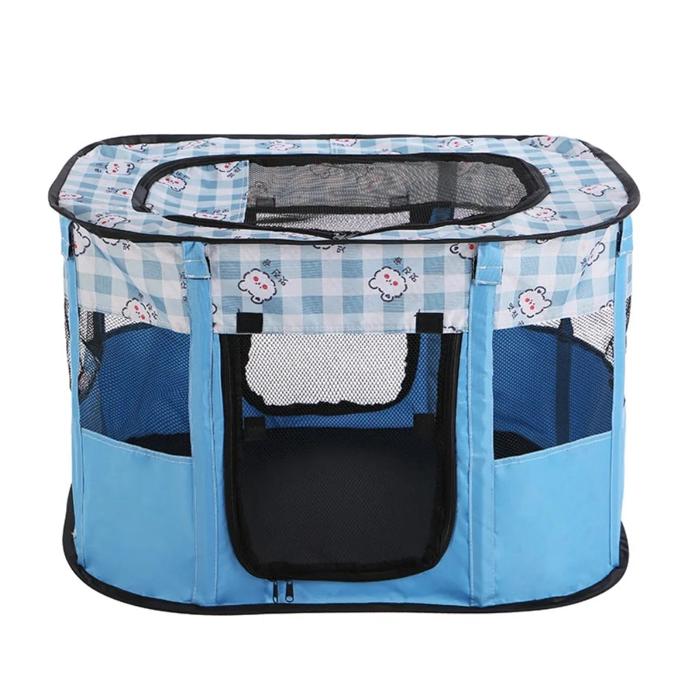 Foldable Cat House Villa – Breathable Mesh & Roller Shutter Door Foldable Pet Tent Richie's Blue