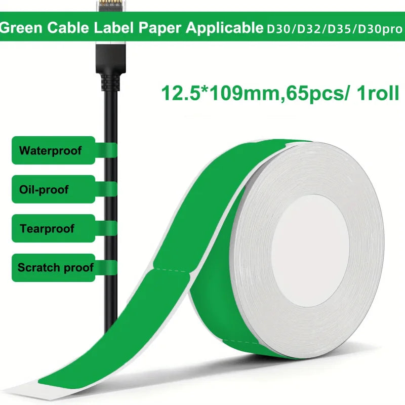Bekia Cable Thermal Label Rolls for Phomemo D30 D32 D35 Printer Thermal Label Rolls Richie's 1 Roll Green