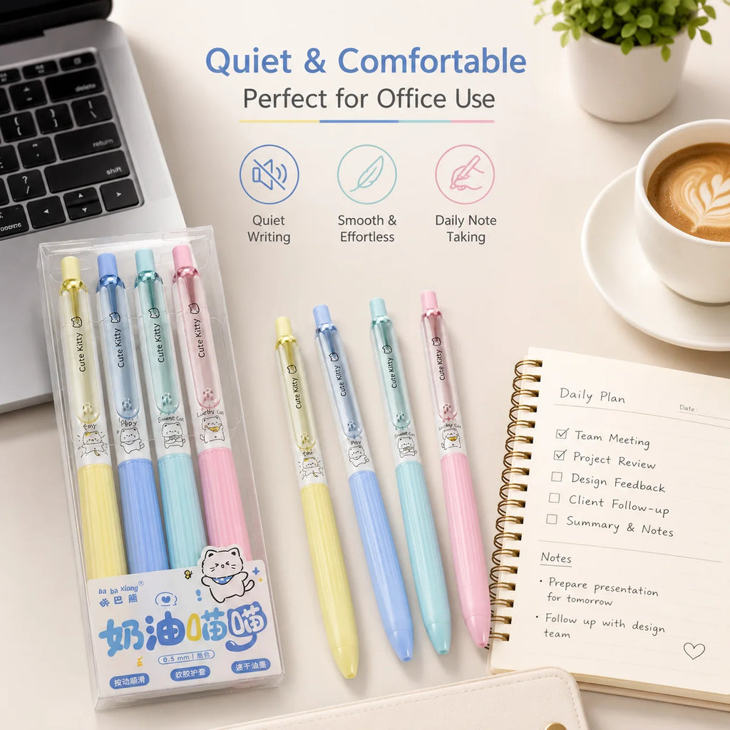 Silent Click Retractable Gel Pens 4-Pack | 0.5mm Black Ink Gel Ink Pens Richie's