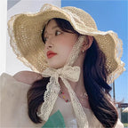 Women's Handmade Crochet Straw Bucket Hat – Wide Brim Beach Straw Bucket Hat Richie's beige 3