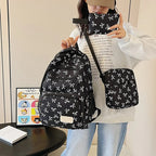 3-Piece Bow Backpack Set – Large Capacity Nylon School Bag Backpack Set Richie's black white