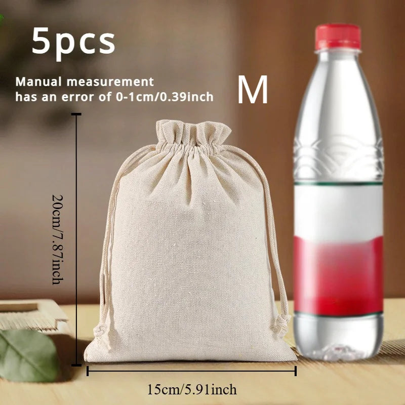 Natural Canvas Drawstring Bags 5/10pcs – Cotton Linen Storage Canvas Storage Bags Richie's 5pcs