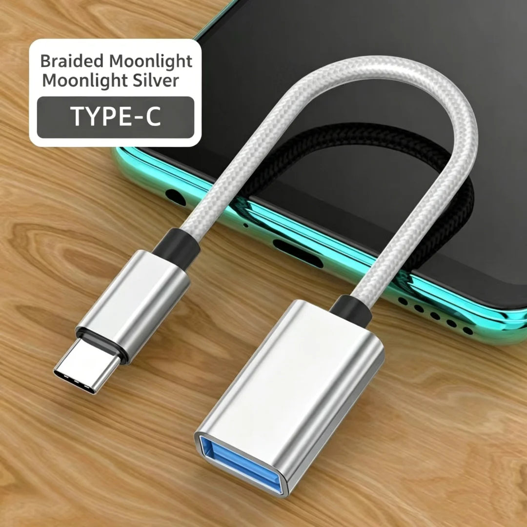 Type-C to USB 2.0 OTG Braided Adapter Cable | 5 Colors USB OTG Adapter Cable Richie's Silver
