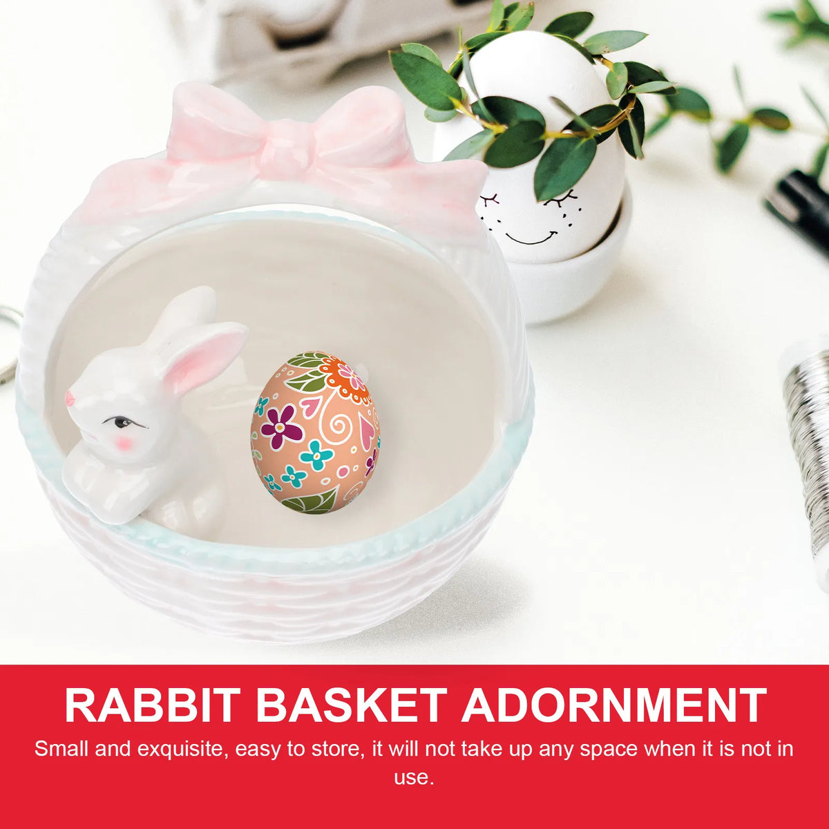 Ceramic Easter Bunny Basket Ornament | Home Garden Decor Ceramic Figurine Richie's