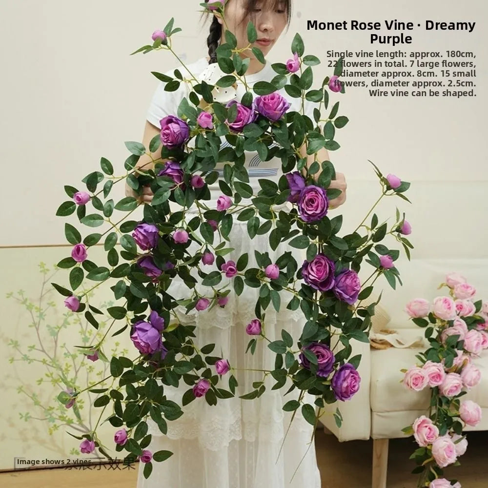 Artificial Silk Rose Vine 1.8m 22 Heads Wall Decor – 9 Colors Artificial Flower Vine Richie's