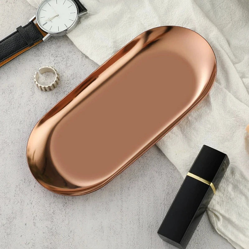 Stainless Steel Oval Storage Tray – Jewelry & Vanity Organizer Metal Storage Tray Richie's S Rose Gold