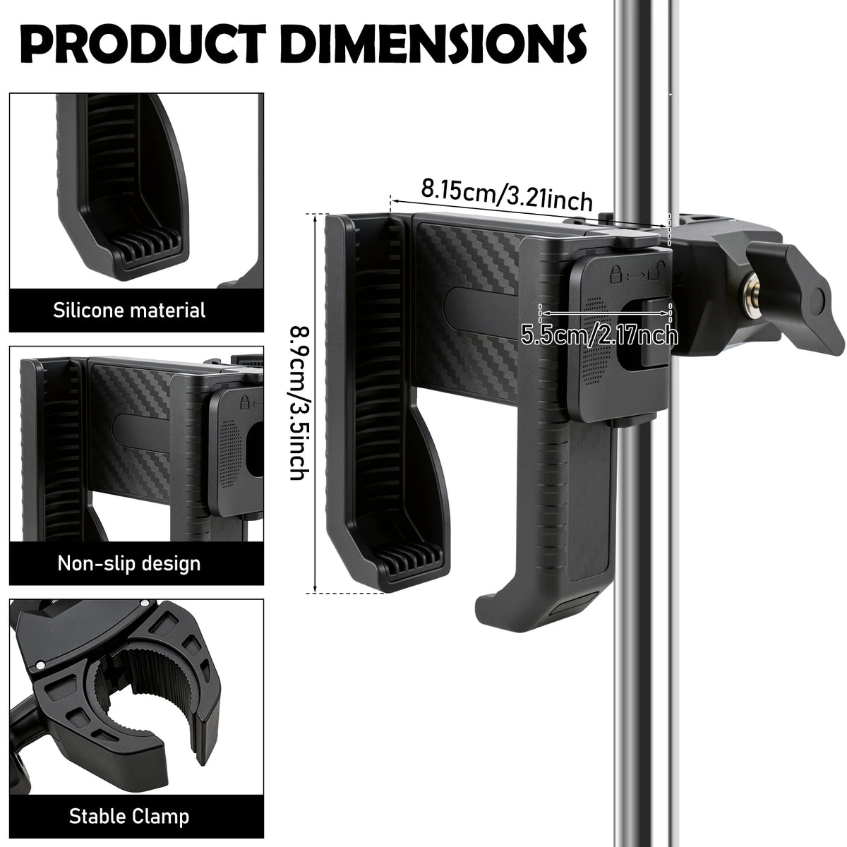 Golf Cart Phone Holder – Tool-Free Anti-Shake Universal Mount Phone Handlebar Mount Richie's black