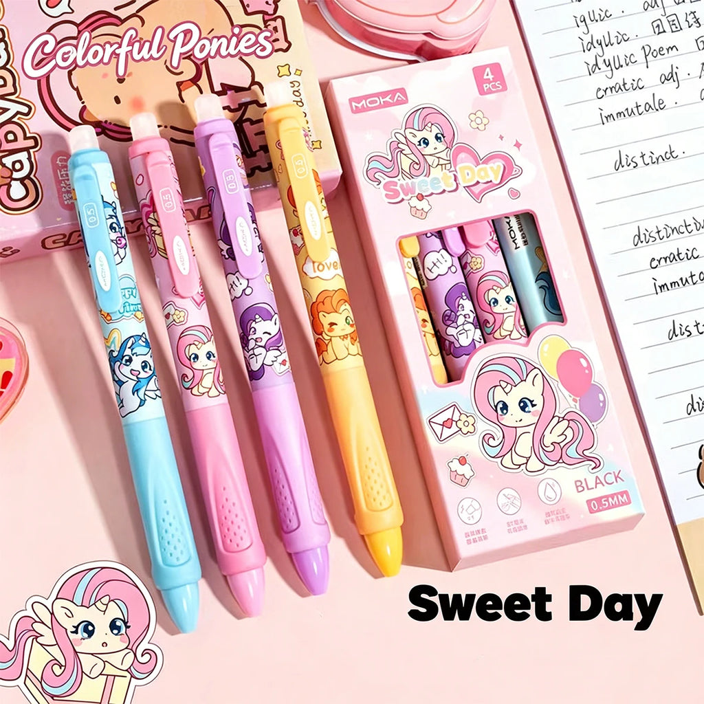 4 Erasable Gel Pens 0.5mm Cartoon Design | School Supplies Erasable Gel Pens Richie's pink