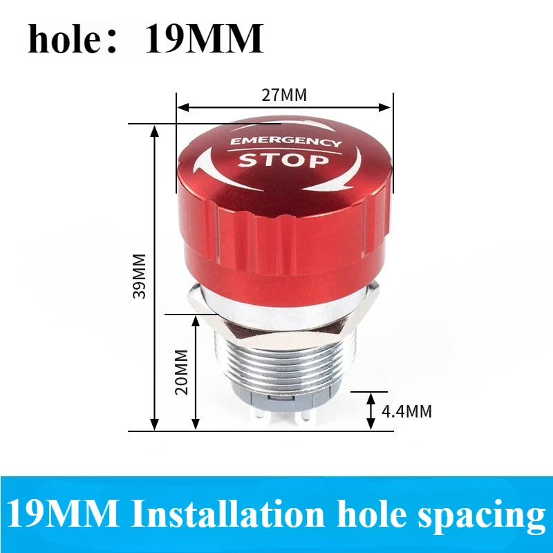 Metal Emergency Stop Button Switch Latching Knob 16/19/22mm Emergency Stop Switch Richie's 19mm 1NO 1NC No wiring