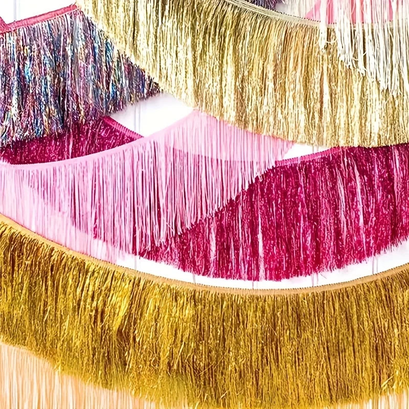 2Pcs 3m Metallic Foil Fringe Curtain Party Table Skirt Decor Party Fringe Curtain Richie's