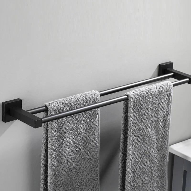 Matte Black Double Towel Bar Rack – 60cm Aluminium Square Design Double Towel Bar Richie's