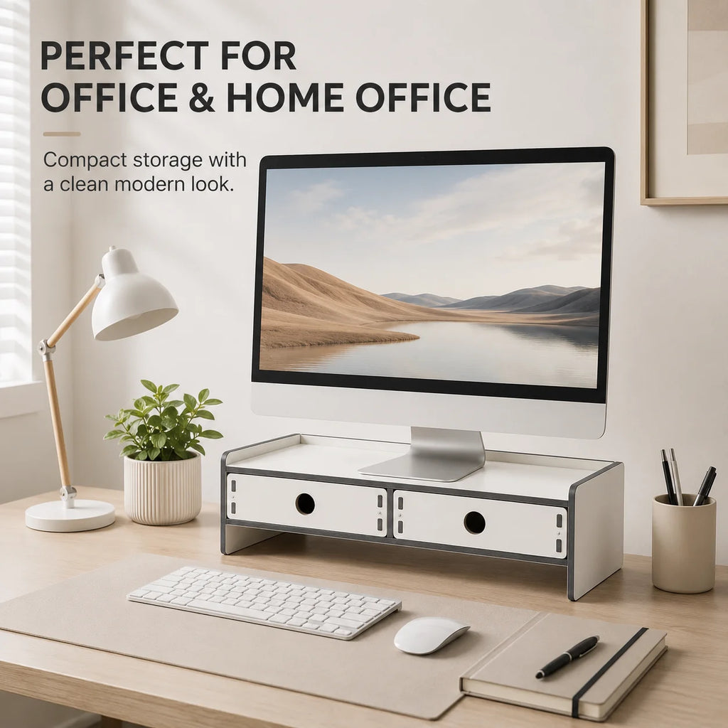 Monitor Riser with 2 Storage Drawers – Desk Organizer Stand Monitor Riser Stand Richie's
