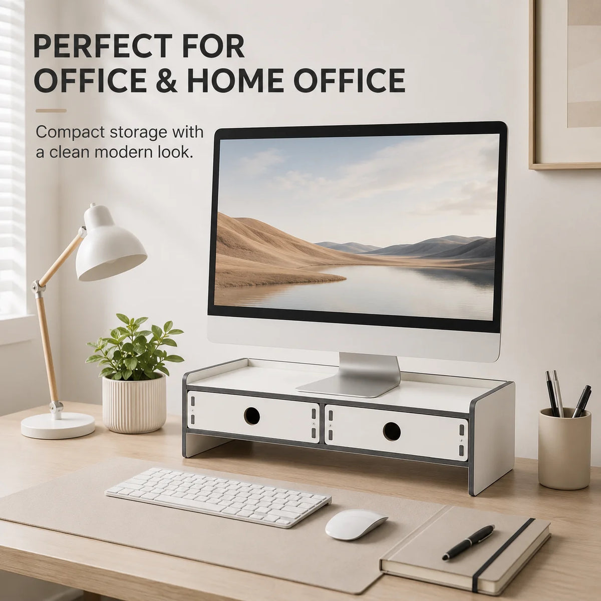 Monitor Riser with 2 Storage Drawers – Desk Organizer Stand Monitor Riser Stand Richie's