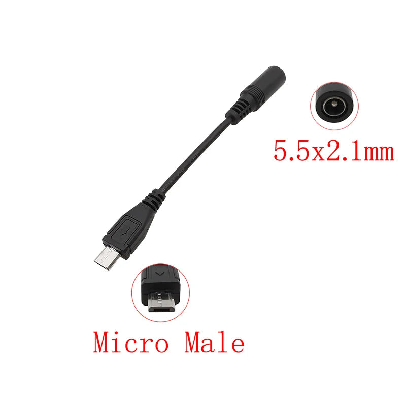 USB to 5.5mm 2.1mm DC Power Connector Cable – Micro, Type-C DC Power Cable Adapter Richie's DCK-Micro Male 1Pcs