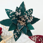 25CM Glitter Sequin Artificial Poinsettia Flower | Christmas Decor Artificial Holiday Flower Richie's
