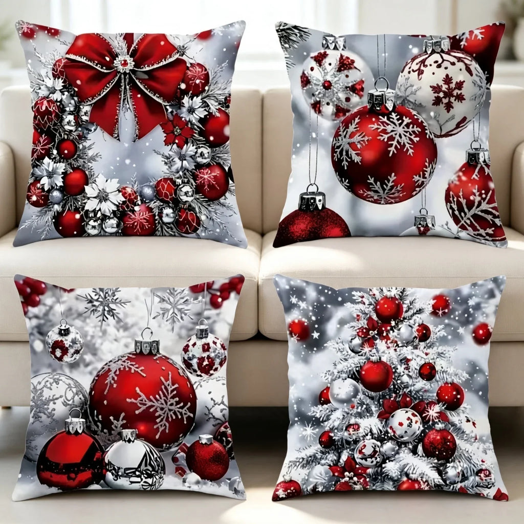 4 Pcs Christmas Pillow Covers Zippered Festive Polyester Set Decorative Pillow Covers Richie's