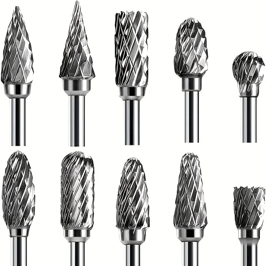Double Cut Carbide Rotary Burr Bit Set – Wood, Metal & Stone Rotary Burr Bit Set Richie's 10Pcs A Set