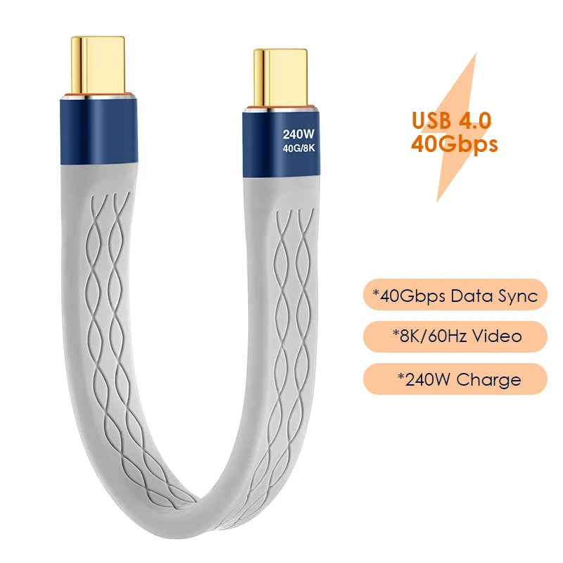 USB4 Cable 40Gbps Thunderbolt 4 USB-C PD 240W 8K FPC Short Cord USB-C Data Cable Richie's 40Gbps