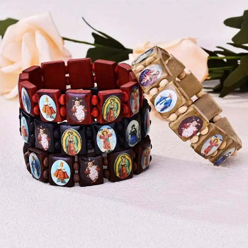 Wood Prayer Bead Bracelet – Religious Icon Drip Oil Finish Prayer Bead Bracelet Richie's