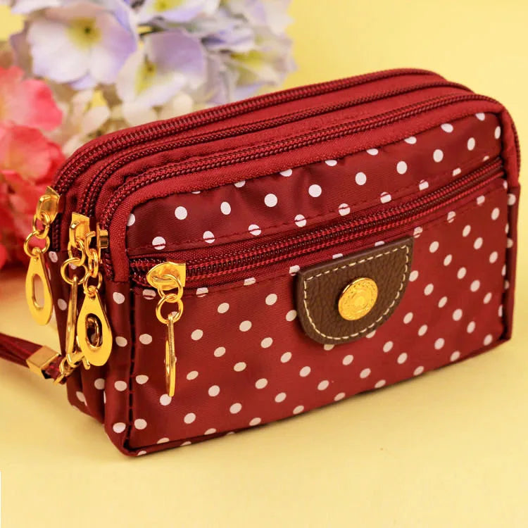 Women's Canvas Clutch Wallet – 4 Zippers & Card Holder Canvas Clutch Wallet Richie's Dark Red 16X10X6cm