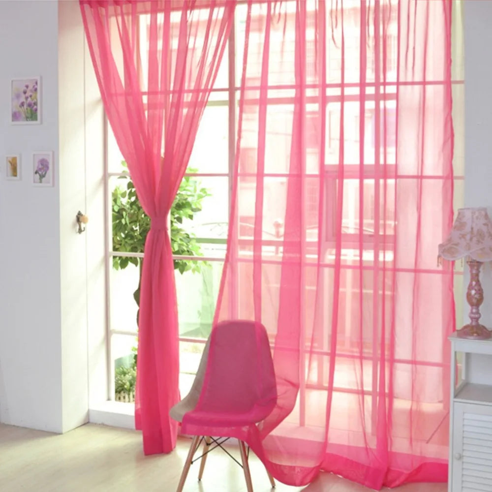 Sheer Tulle Curtain 1×2M Rod Pocket Polyester Window Panel Sheer Window Curtain Richie's Rose Red