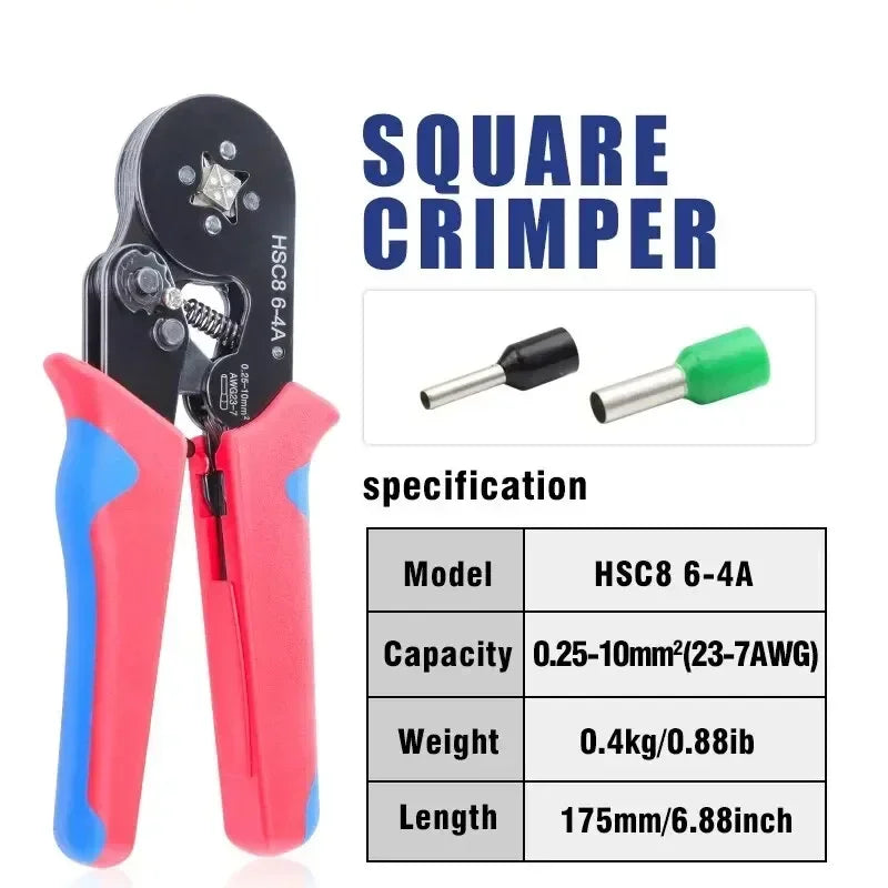 HSC8 6-4A Self-Adjusting Ratchet Ferrule Crimping Plier AWG23-7 Ratchet Crimping Plier Richie's