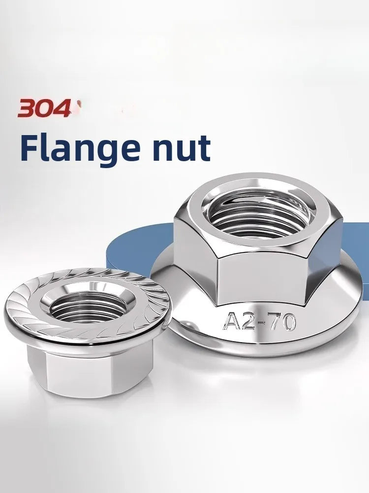 304 SS Hex Flange Nuts M3–M8 Anti-Loosening Serrated Hex Flange Nuts Richie's