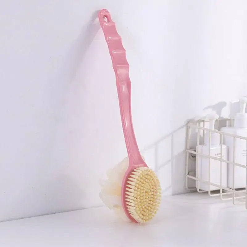 Loofah & Bristle Bath Body Brush – Long Handle Shower Scrubber Bath Body Brush Richie's pink