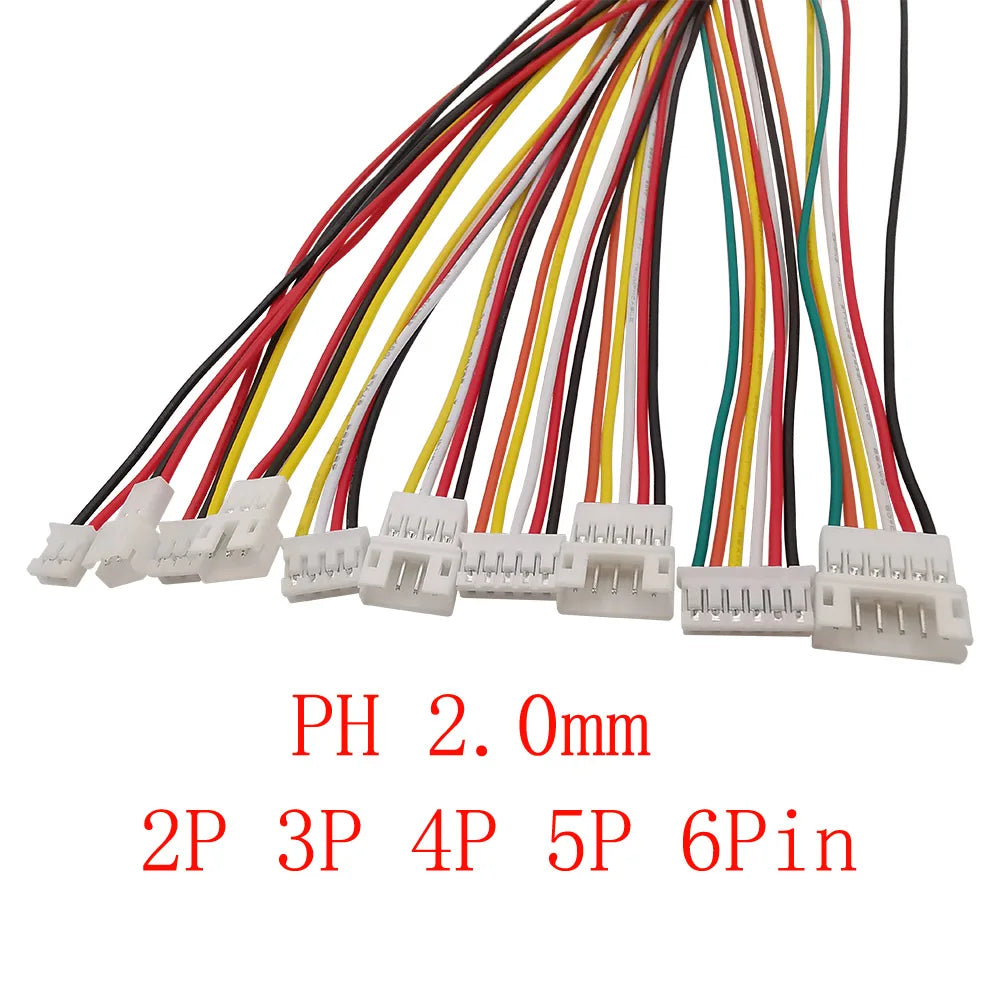 10Pcs JST PH 2.0mm Connector 2–6 Pin Male Female 26AWG Cables Wire Connector Set Richie's