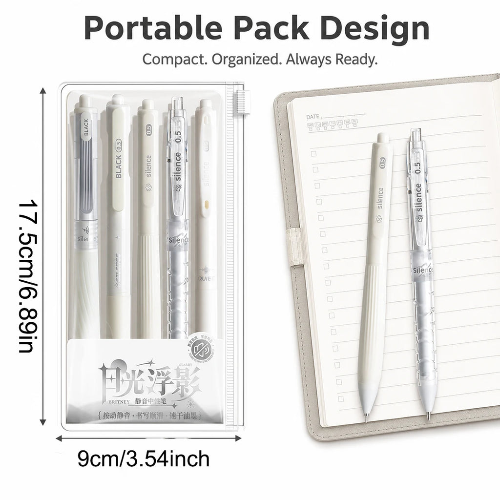 Silent Telescopic Gel Pens 0.5mm Black Ink – Set of 5 Gel Pen Set Richie's