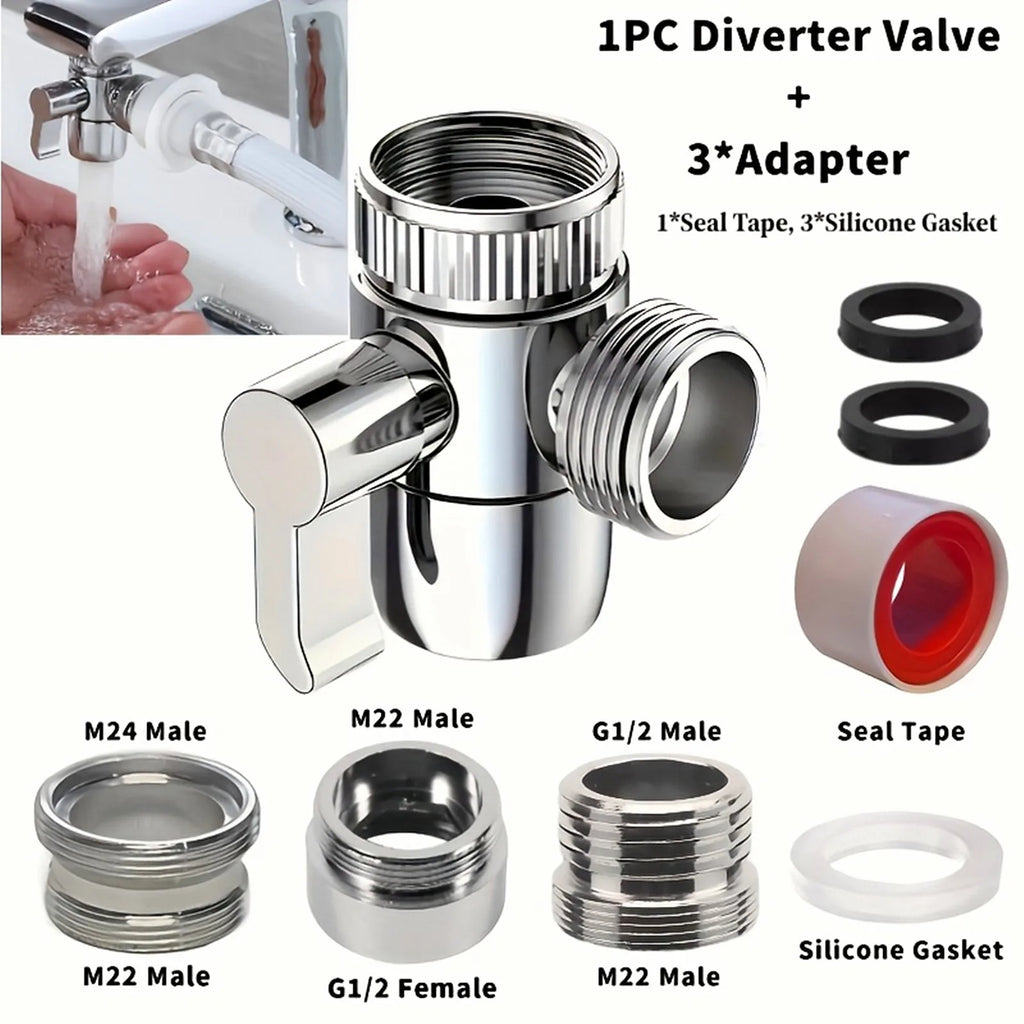 3-Way Faucet Water Splitter Valve M22/M24/G1/2 Copper Faucet Diverter Valve Richie's Copper water 1