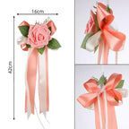 Retro Flower Bow Wedding Car Rearview Mirror Door Decoration Wedding Car Decoration Richie's Pink