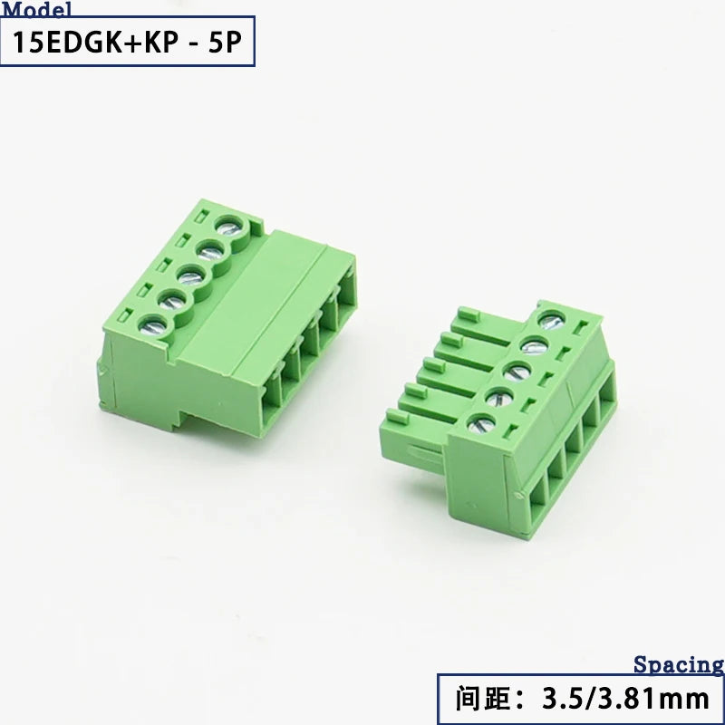 15EDGK PCB Screw Terminal Block 2–24 Pin Plug-In Connector Set PCB Terminal Block Richie's 5P 3.81MM 1 Set