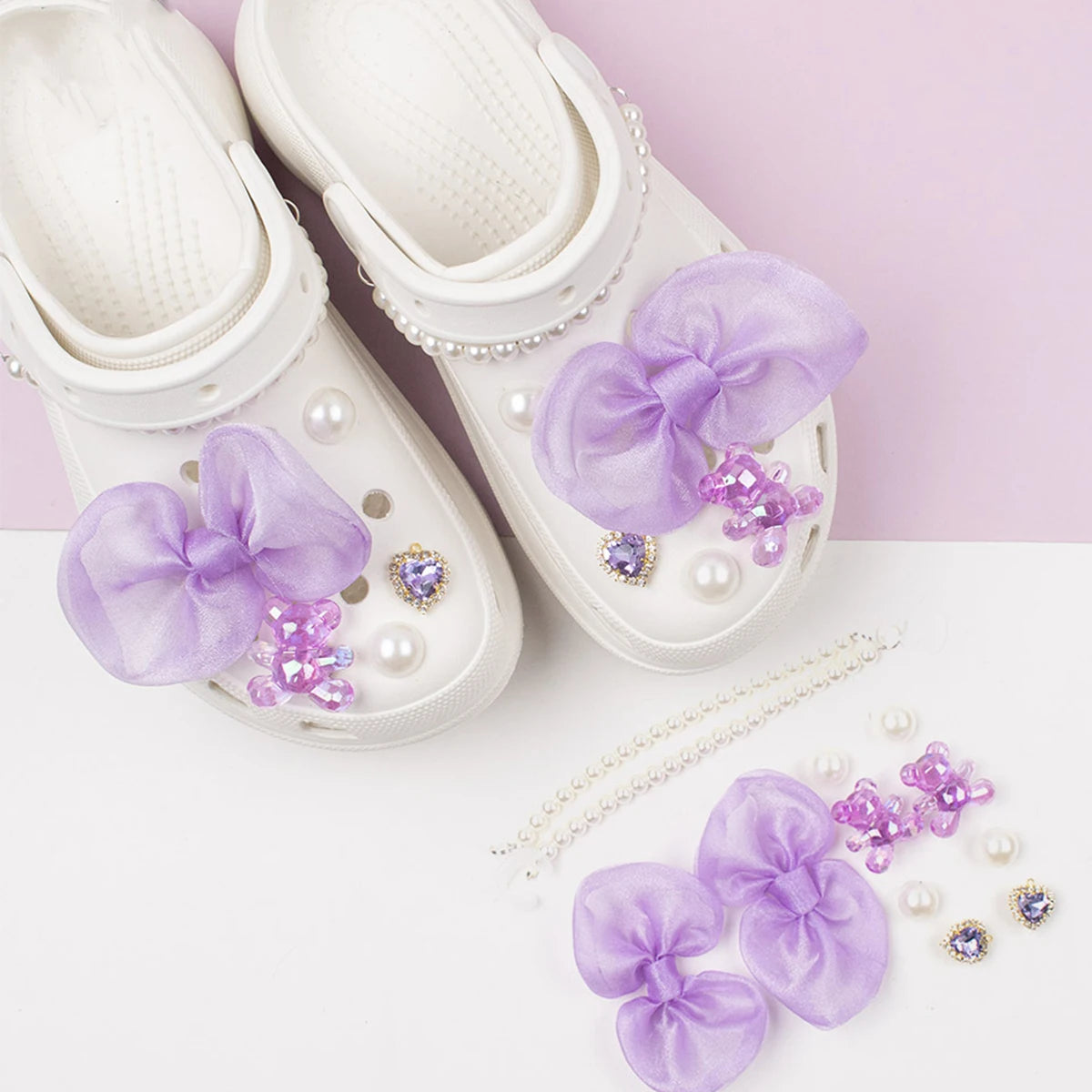 Purple Bow Shoe Charms – Pearl Crystal Bear Rhinestone for Crocs Shoe Charms Richie's