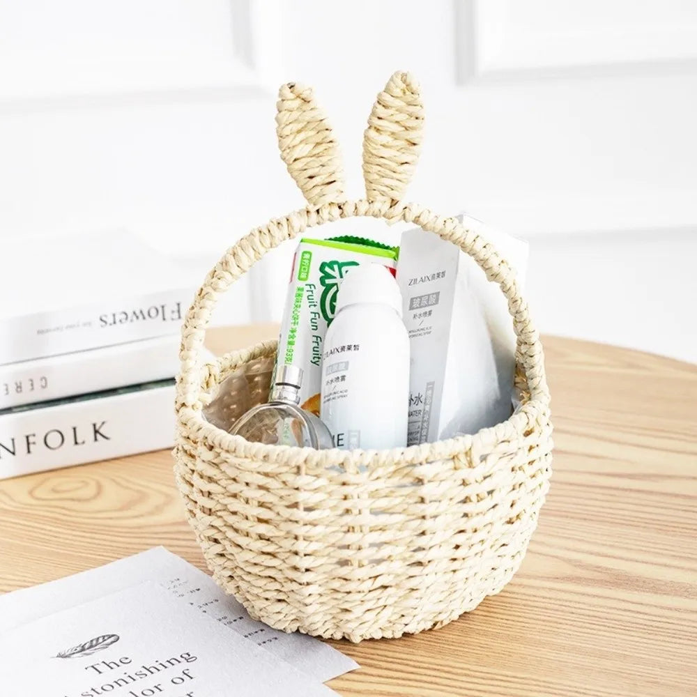 Rabbit Ear Hand Woven Easter Storage Basket with Handles Woven Storage Basket Richie's