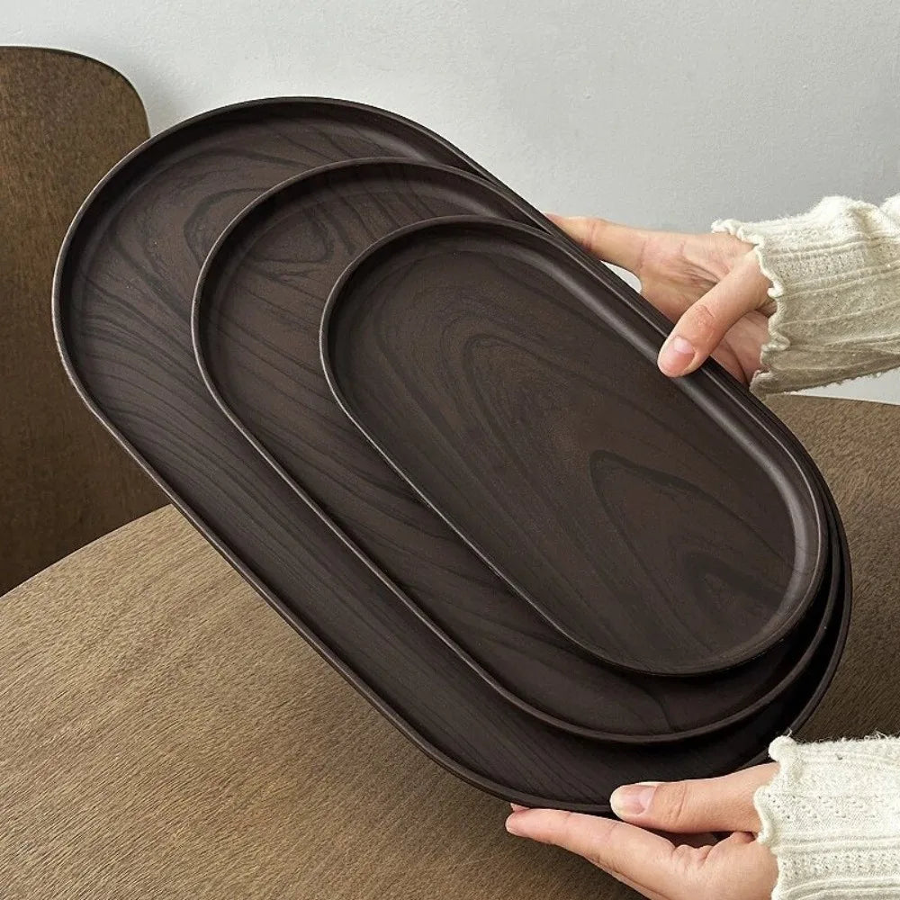Vintage Oval Tray Walnut Wood Grain Fruit & Dessert Platter Serving Tray Richie's