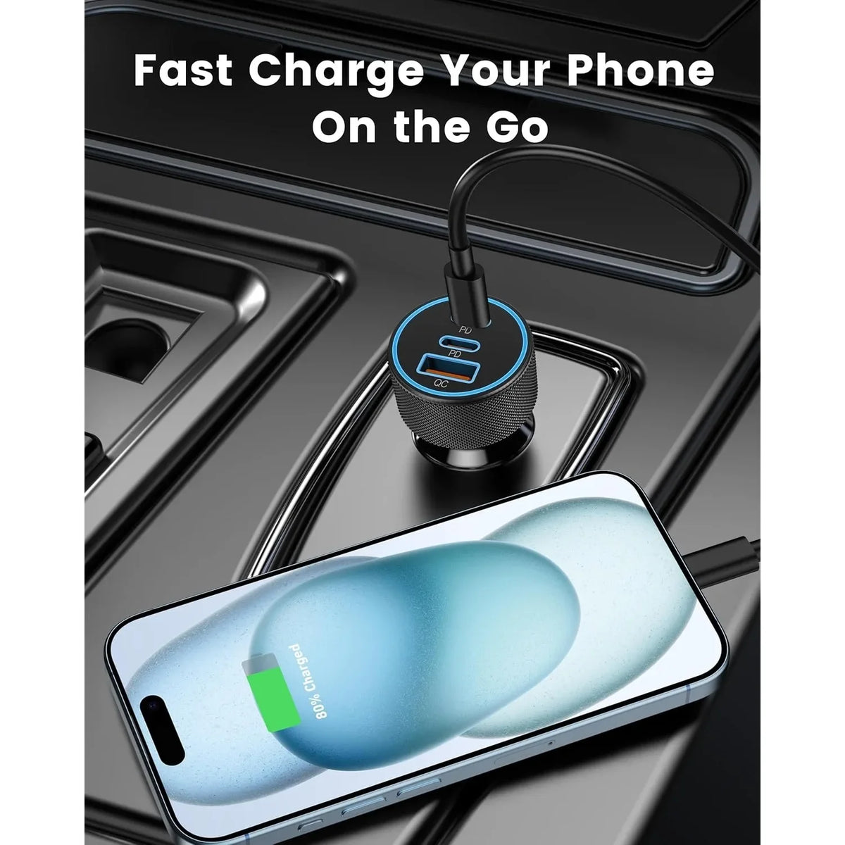 67W 3-Port Car Charger Dual USB-C PD & USB-A Fast Charging Car Charger Adapter Richie's