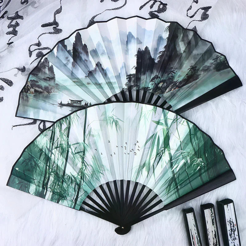 Double-Sided Silk Bamboo Folding Fan – Chinese Hanfu Style Decorative Folding Fan Richie's