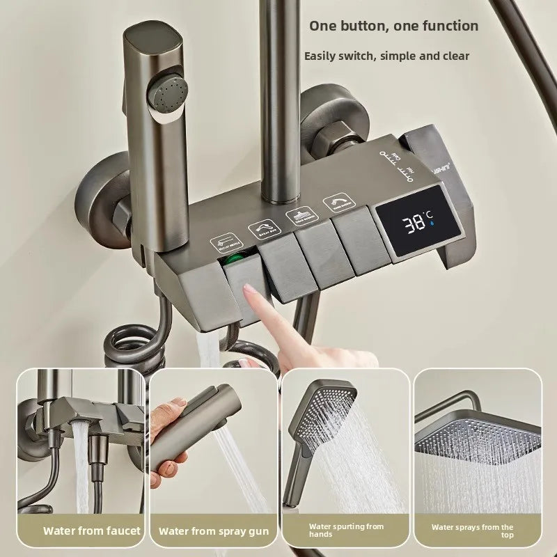 Gun Gray Brass Shower System – Piano Button Pressurized Nozzle Set Shower System Set Richie's