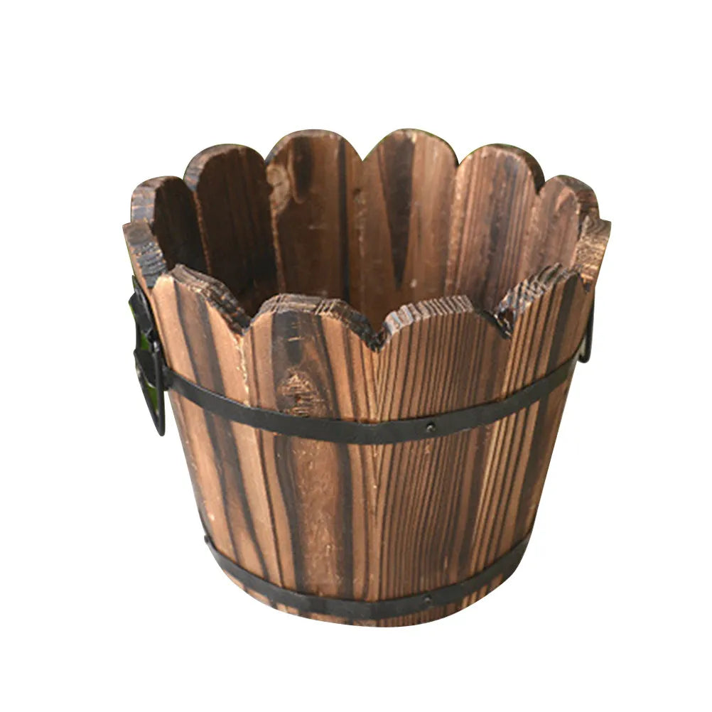 Solid Wood Carbonized Barrel Planter – Rustic Succulent Pot Wooden Plant Pot Richie's