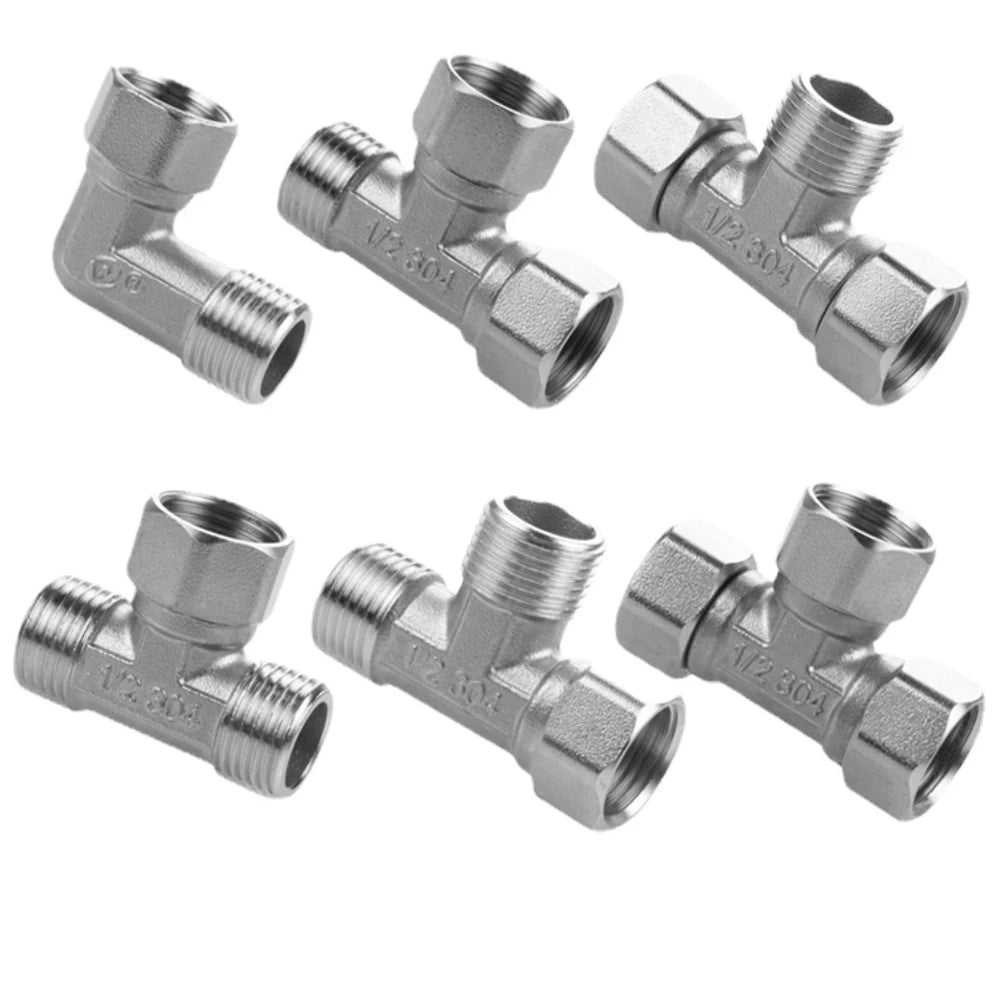304 Stainless Steel Tee Swivel Pipe Fitting & Water Splitter 1/2" Pipe Tee Fitting Richie's
