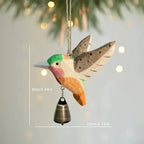 Hand-Carved Hummingbird Wood Figurine with Bell Wind Chime Wood Bird Figurine Richie's