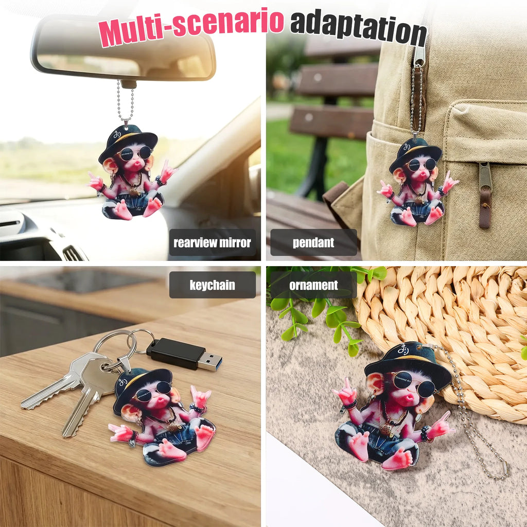 4 Pcs 2D Acrylic Hip Hop Monkey Car Rearview Mirror Charms Car Interior Charm Richie's