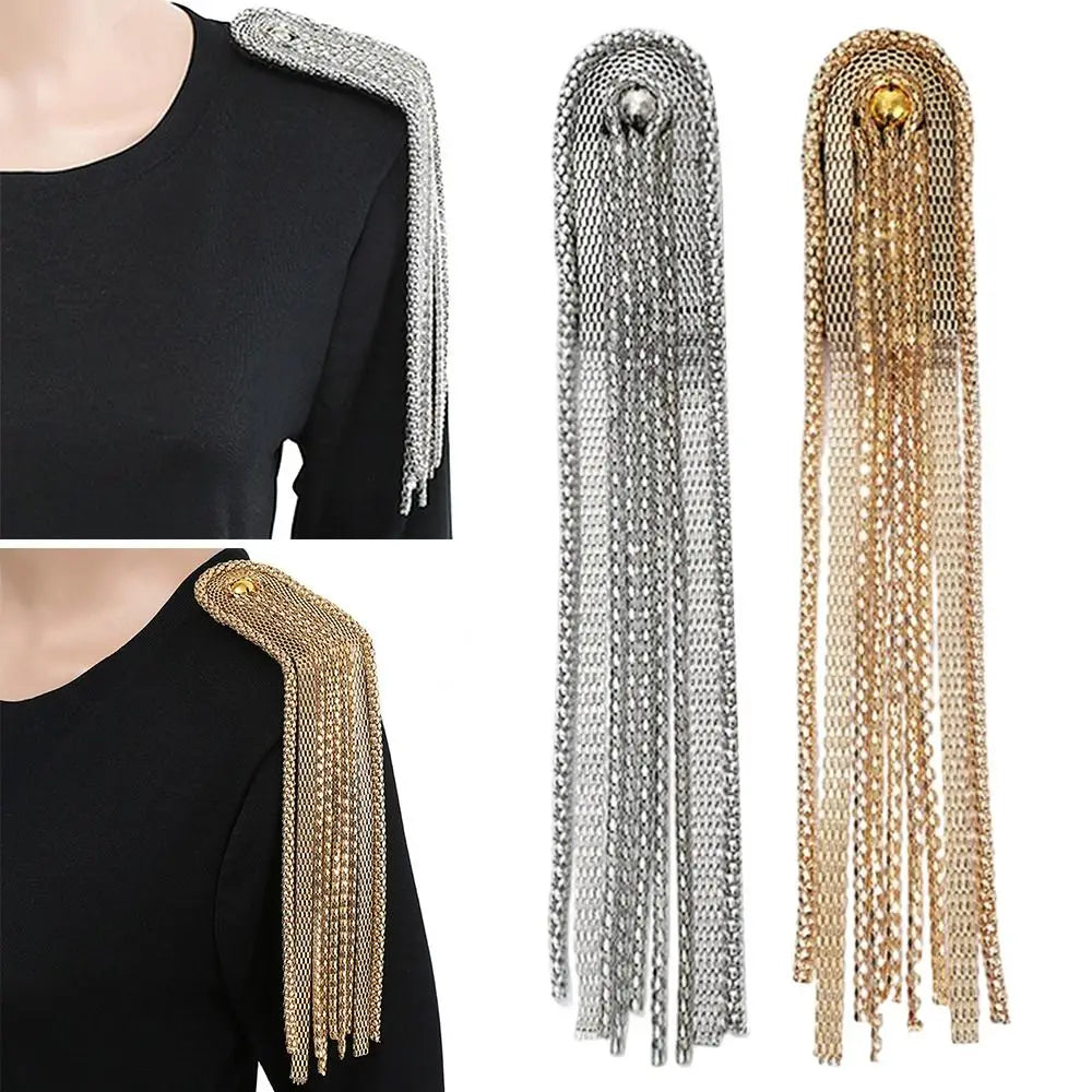 Tassel Epaulette Shoulder Brooch – Beads & Chain, Unisex Shoulder Brooch Richie's
