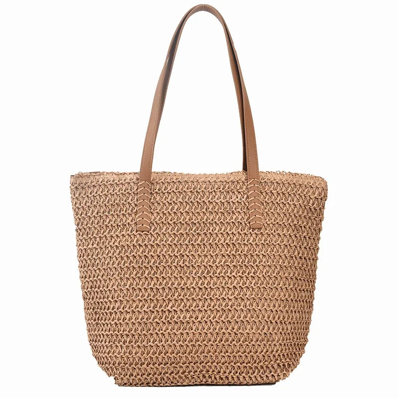 Women's Bohemian Straw Tote Bag – Hand-Woven Beach Shoulder Bag Straw Tote Bag Richie's