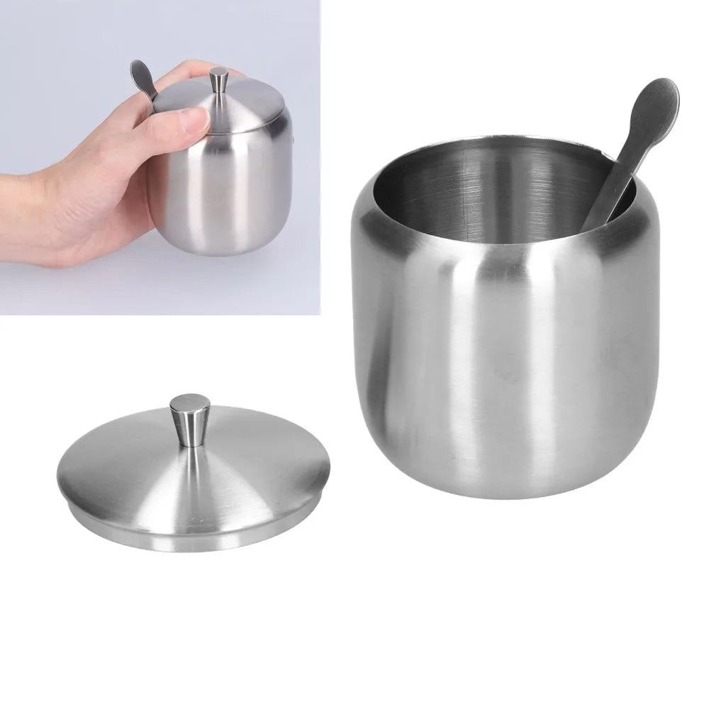 300ML Stainless Steel Sugar Bowl with Lid & Spoon | 304 Steel Sugar Bowl Container Richie's