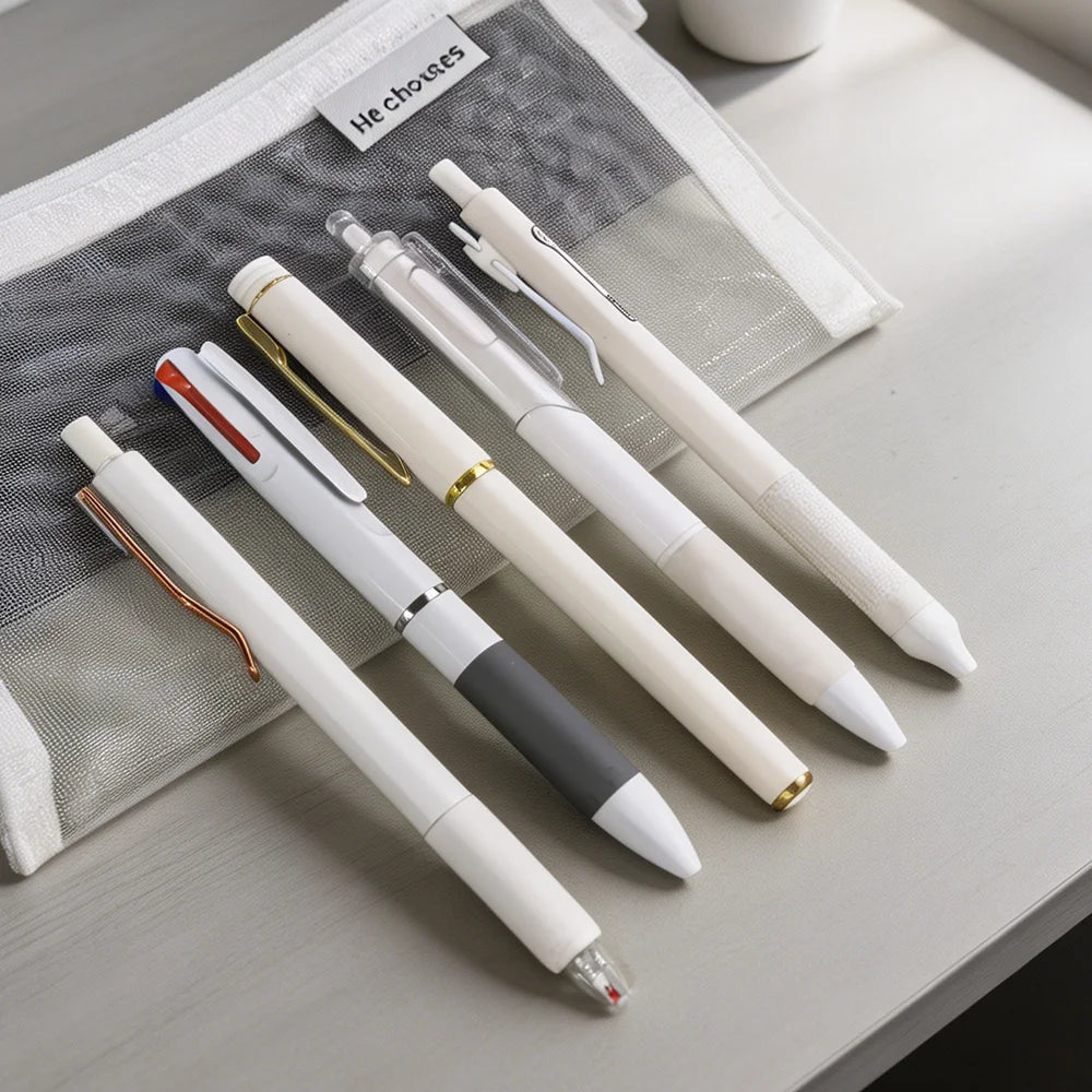 Minimalist Clear Mesh Pencil Bag Set – 5 Pens & Nylon Pouch Pencil Bag Set Richie's