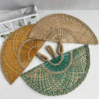 Handmade Natural Seaweed Straw Fan – Boho Semicircular Woven Fan Woven Decorative Fan Richie's